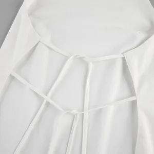 White backless halter camisole top detail view, minimalist summer sleeveless strap design