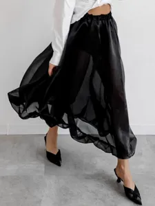 Black sexy sheer mesh high waist maxi skirt for women summer fashion trendy mesh long skirt