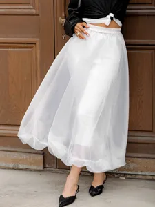 White sheer mesh high waist skirt for women fashion spring summer casual elegant style