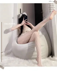 White fishnet tights for women, sexy hollow out mesh pantyhose, stylish fashion leg wear.