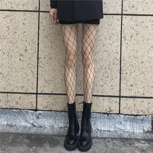 Sexy black fishnet tights for women, summer thin hollow out style, gothic punk hosiery.