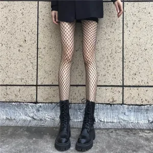 Sexy black fishnet tights for women, summer thin hollow out Gothic JK pantyhose mesh stockings.