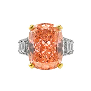 Luxus Kissen Schliff orange Edelstein Ring mit funkelnden Seiten Diamanten für Damen