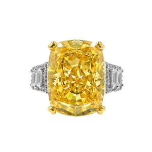 Luxuriöser Kissen-Schliff gelber Diamant Ring mit funkelnden Seitensteinen Damenschmuck