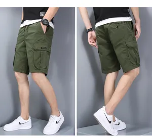 Ανδρικό στρατιωτικό πράσινο σορτς cargo casual χαλαρή εφαρμογή ελαστικό καλοκαιρινό