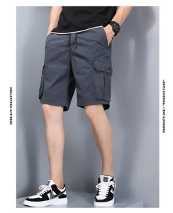 Ανδρικά casual multi-pocket cargo shorts summer fashion drawstring solid color short pants