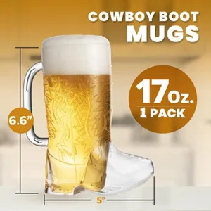 Clear plastic cowboy boot beer mug 17oz novelty drinking beer glass with sturdy handle