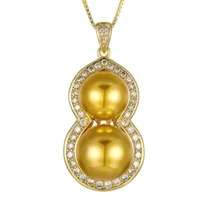 Gold-plated double pearl gourd pendant necklace for women, elegant fashion jewelry item.