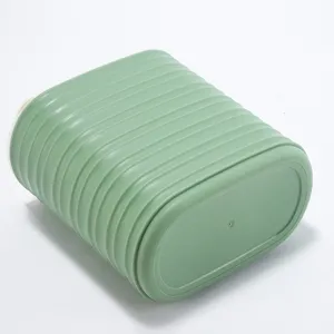 Green plastic storage jar container ribbed design desktop organizer kitchen food canister