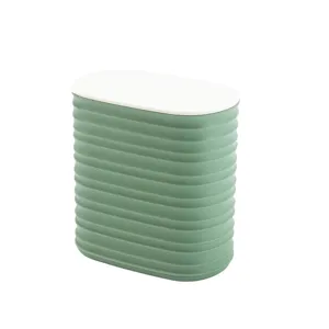Detailed view of the ribbed green plastic storage container with a white lid, ideal for home.