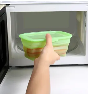 Fiambrera de silicona plegable, recipiente de almacenamiento de alimentos verde.