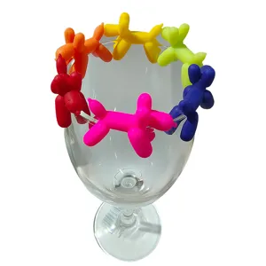 Segnaposti per Bicchieri da Vino Cane Palloncino Silicone Creativo Multicolore Festa Ciondoli per Tazza Per Bar Matrimonio Casa