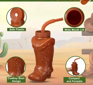 Plastik Cowboy Stiefel geformter Trinkbecher mit Strohhalm fuer Party Deko Zubehoer