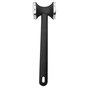Stainless steel meat tenderizer hammer head detail, double-sided kitchen tool close-up