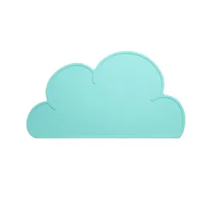Silicone cloud baby placemat detail, mint green infant dining mat, heat resistant bowl pad.