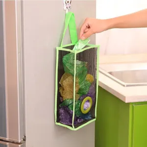 Hanging Trash Bag Storage Bag Mesh Plastic Bag Dispenser Nylon Grocery Bag Holder Japanese Style Organizer For Kitchen Bathroom