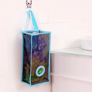 Hanging garbage bag holder mesh grocery bag dispenser for kitchen home organization storage