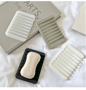 Silicone soap dish draining soap holder non-slip bathroom tray storage rack organizer