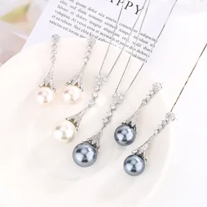 Elegant Metal Artificial Pearl Tassel Jewelry Set Rhinestone Pendant Necklace Long Drop Earrings For Women Luxury Party Accessories