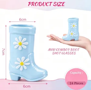 Cute blue daisy boot shot glass mini ceramic cup with 24 pieces set specification