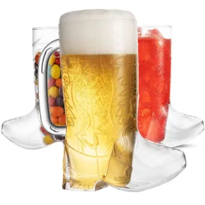Creative Cowboy Boot Shape Beer Mug Plastic Drinking Cup With Handle Embossed Texture For Bar Party Home Kitchen