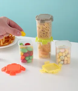 Mini portable snack storage container set, thick plastic sealed food boxes for kids picnic travel.