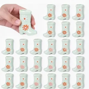 Cute miniature rain boot shaped flower ornaments, lovely green desktop decor and tiny vase set.