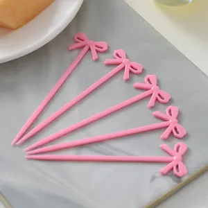 Süße rosa Schleife Kunststoff Obstgabeln Set für Küche Party Kuchen Desserts Nutzung