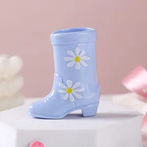 Cute daisy flower boot shaped cup blue plastic mug unique novelty drinkware ornament.