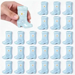 Creative cute boot shaped ceramic cup with daisy flowers, unique high heel style mini decor.