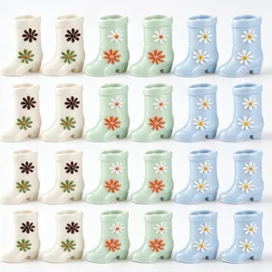 Creative cute flower boot shaped ceramic coffee mug, lovely novelty footwear tea cup set.