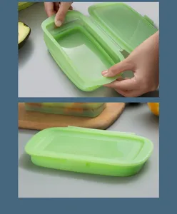 Fiambrera de silicona plegable, recipiente de almacenamiento de alimentos portátil.