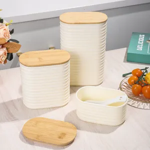 Plastic storage jar set with bamboo lid kitchen organizer box container for food tea