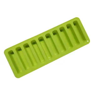 Green 10-cavity cylindrical silicone ice cube tray mold for DIY homemade drinks and cocktails