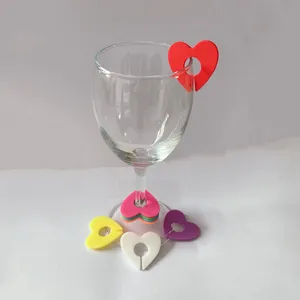 Colorful silicone heart wine glass charms stemware markers set for party drink identification