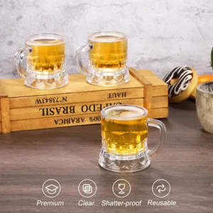 Mini clear plastic beer mugs set, 30ml small party cups, unbreakable reusable drinkware for bar.