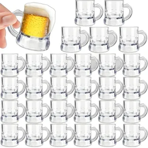 Mini plastic beer mugs set 30ml 1oz small clear cups for party bar drinks display use.
