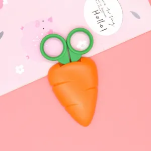 Cute carrot safety scissors for kids, creative plastic manual craft paper scissors tool.