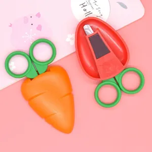 Cute carrot safety scissors for kids, portable cartoon craft paper scissors with cover.