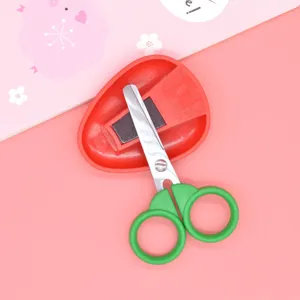 Cute kids safety scissors with magnetic sheath, portable creative fruit shaped paper cutting tool.