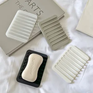 Silicone Soap Dish Drainage Soap Holder Countertop Tray Bathroom Non-Slip Soap Pad Storage Rack