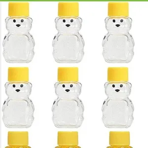 Bottiglia di Miele di Orso in Plastica Trasparente Simpatico Contenitore di Succo di Cartone Animato Dispenser di Bevande Portatile Con Tappo Giallo