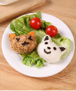 Cute cartoon animal rice ball mold set for kids bento making, safe food grade material, easy DIY.