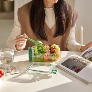 Plastik auslaufsicherer Salatbehälter mit Deckel und Gabel für frische Lebensmittel