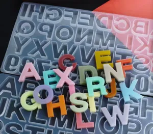 Detailed view of silicone alphabet mold with colorful resin letters, ideal for DIY crafts.