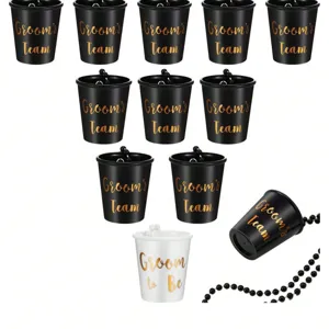 Black Groom to be shot glass necklace set for bachelor party, bachelorette plastic cup detail