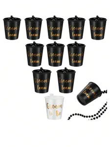 Groom to be party shot glass necklace set bachelor party black white plastic cups