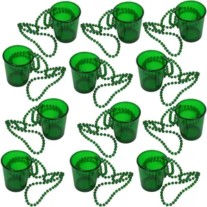 Green plastic bead shot glasses set of twelve for party celebrations and holiday events.