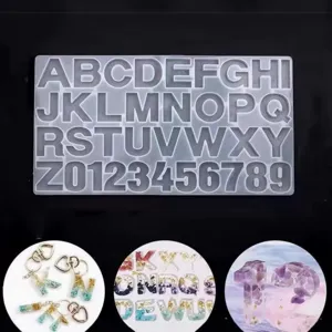 Silicone letter number mold for DIY resin epoxy crafts, cake decoration, and keychains.