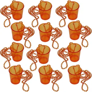Orange plastic shot glass necklaces bulk pack for bachelorette party favors and fun celebrations.